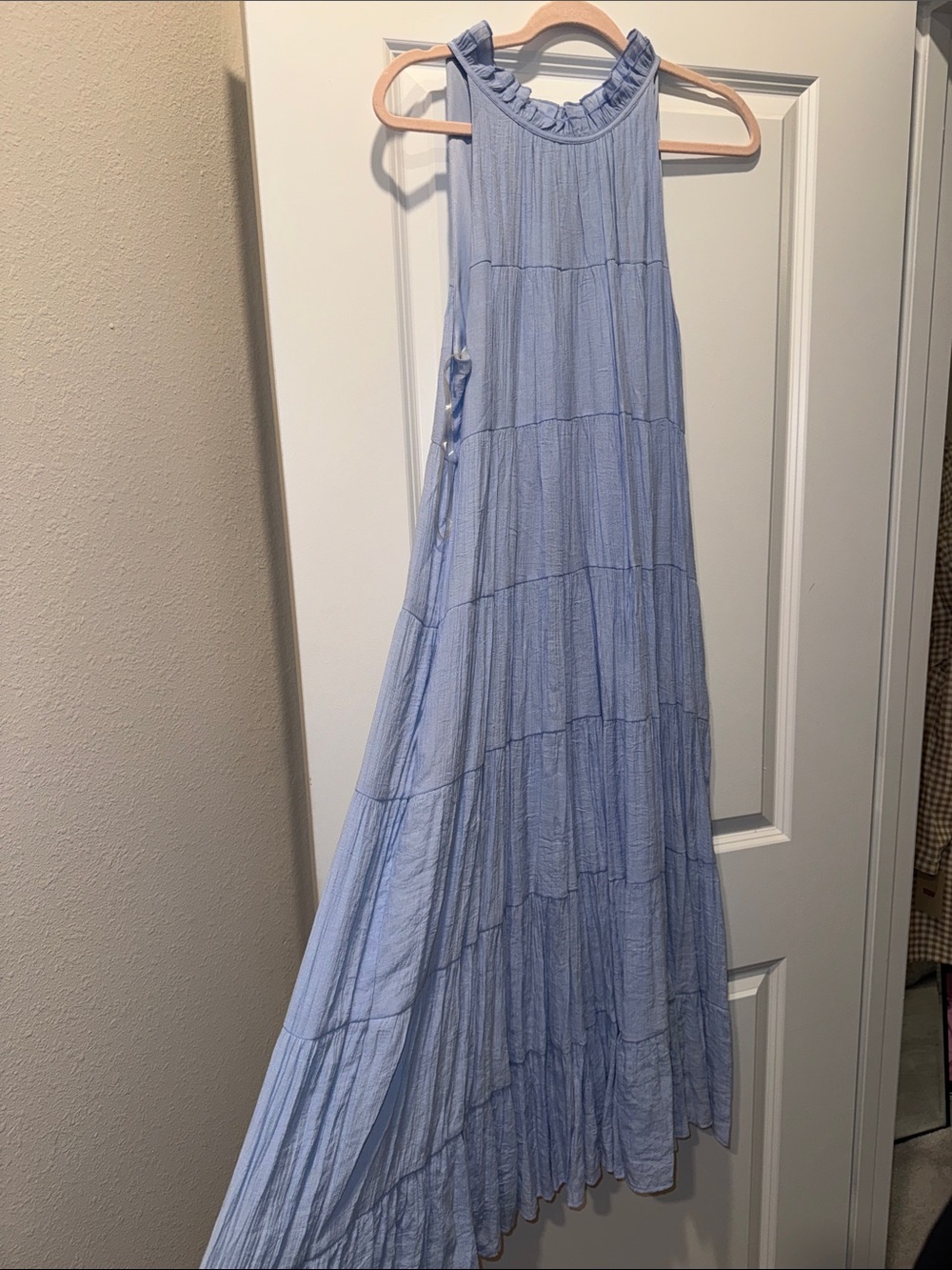 entro Girls' Light Blue Ruffled Halter Tiered Maxi Dress